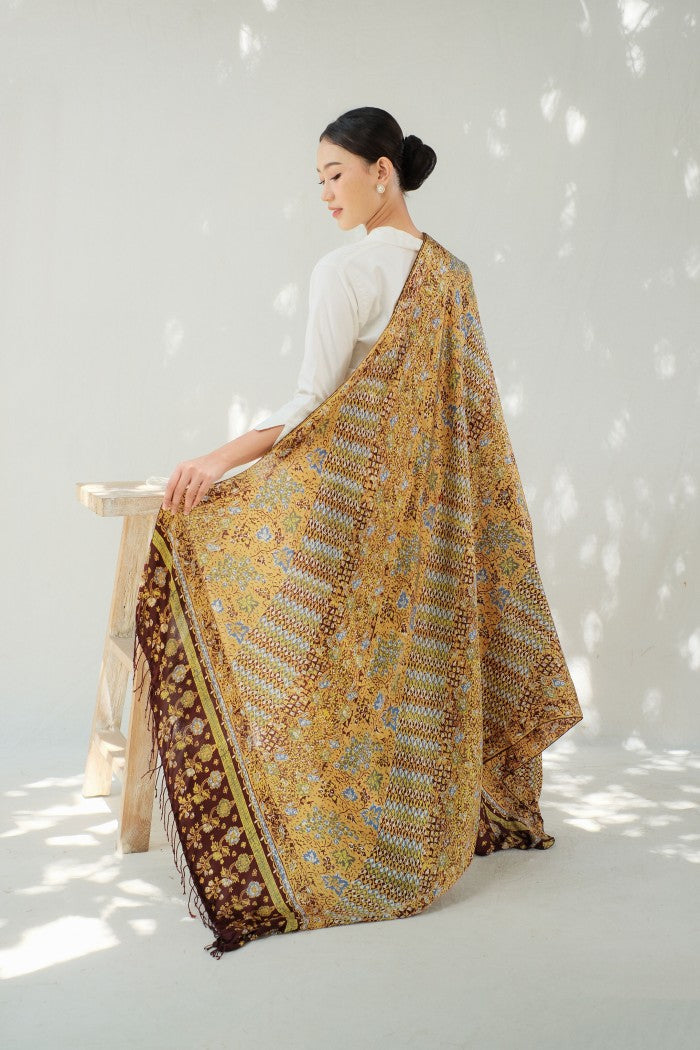 Selendang Sutra Batik Tulis - Rimba Jawi - Brown