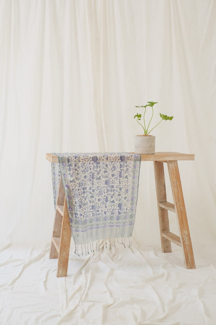 Daun Puring in Blue - Syal Batik Sutra - 55