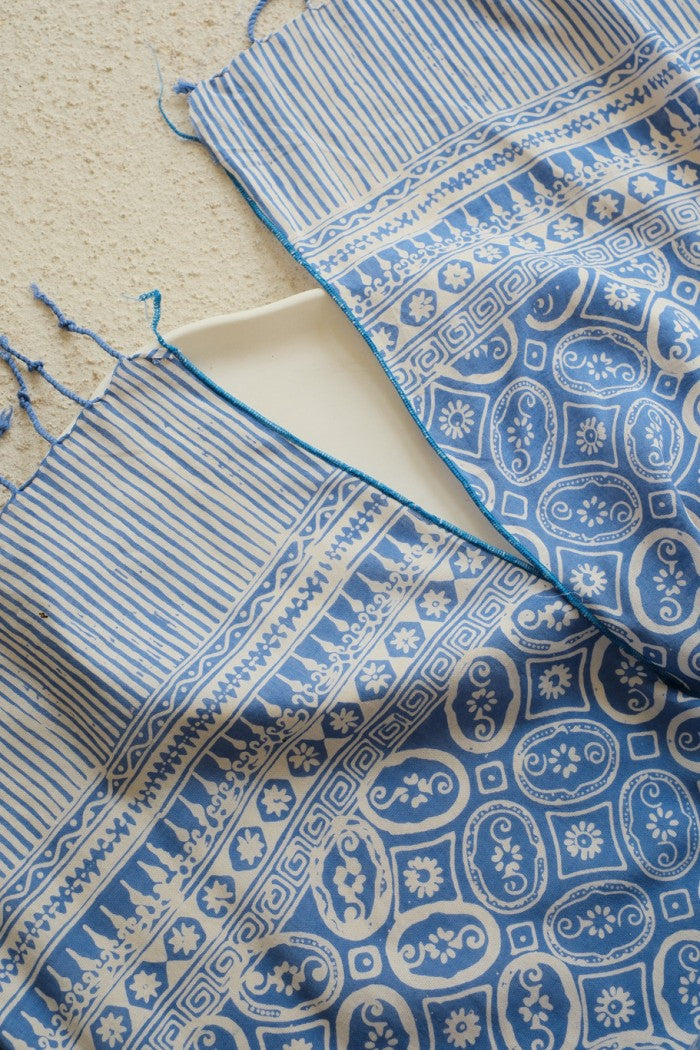 Scarf Batik TCB Kawung Bunga Blue