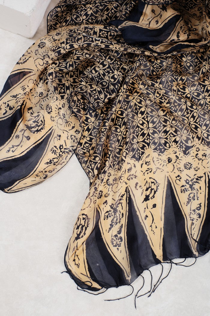 Selendang Sutra Batik - Kawung Bribil in Blue - 90
