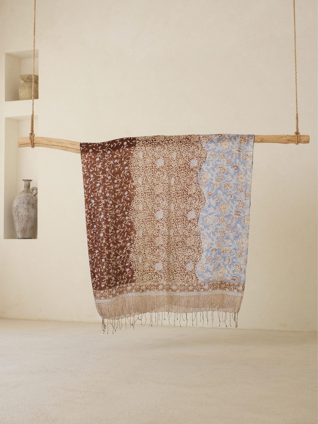 Batik Ratu - Selendang Sutra Batik - Daun Karang - Brown Blue