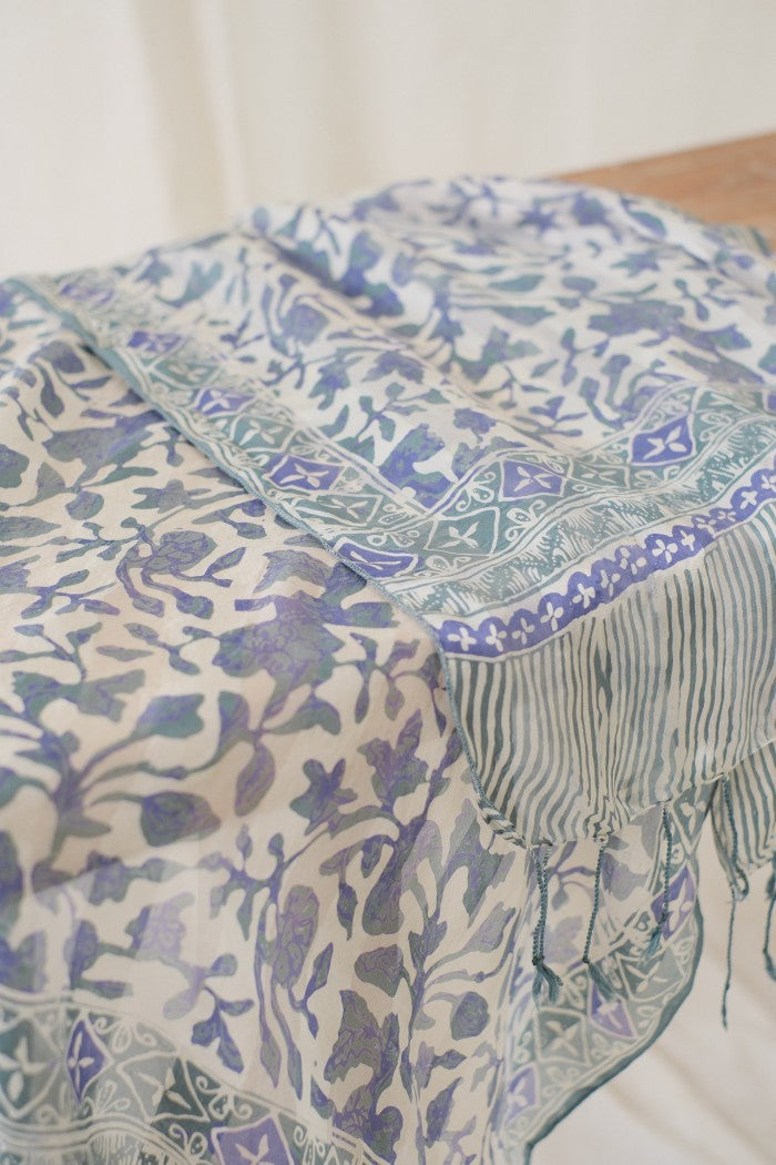 Daun Puring in Blue - Syal Batik Sutra - 55
