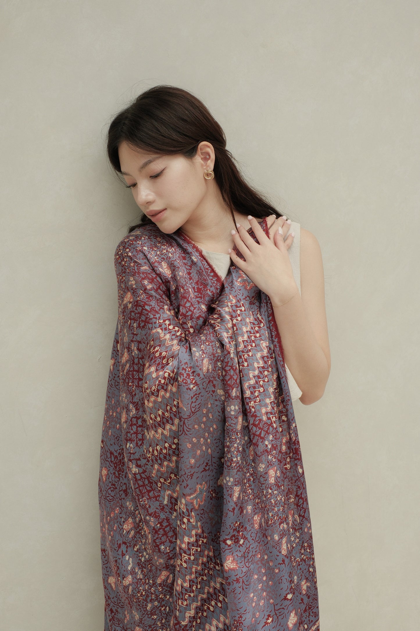 Selendang Sutra Batik Tulis - Rimba Jawi - Purple
