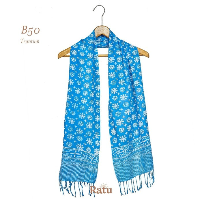 Syal Katun Paris Batik 25x140 B50 Biru Muda / Selendang / Scarf