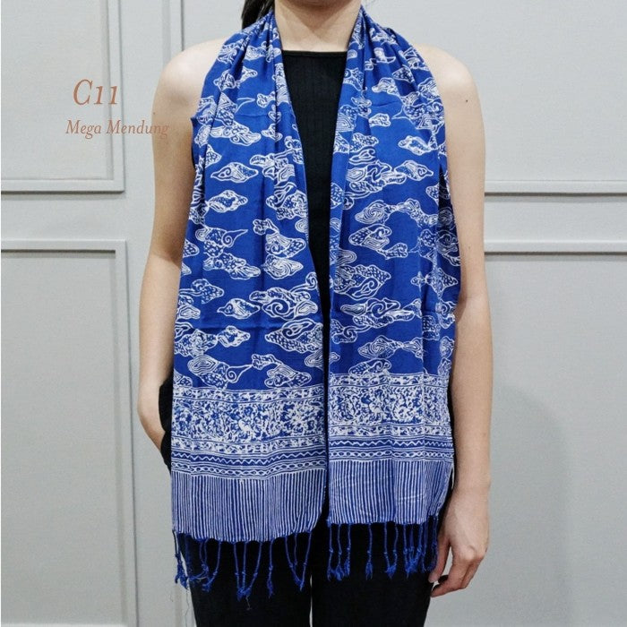 Syal Katun Paris Batik 25x140 C11 Biru Tua / Selendang / Scarf