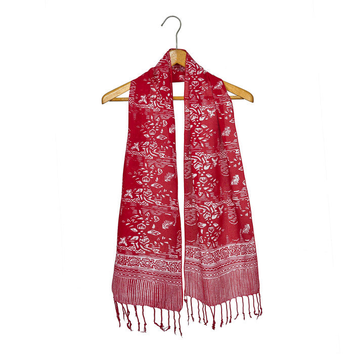 Syal Katun Paris Batik 25x140 D7 Merah / Selendang / Scarf