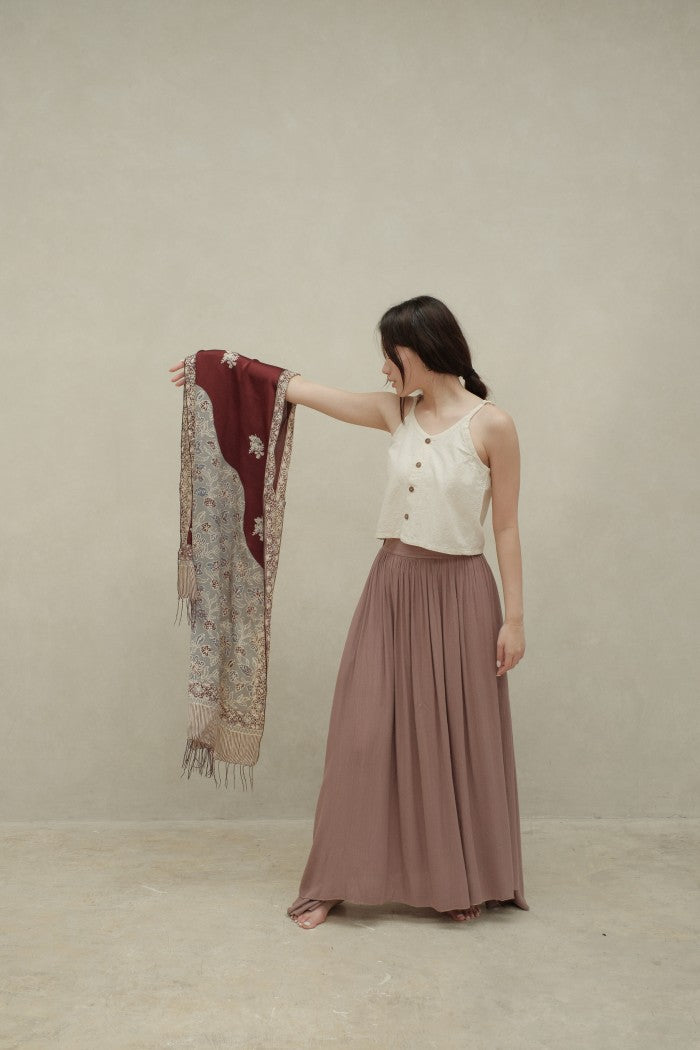 Syal Sutra Batik Premium - Selaras Maroon Grey