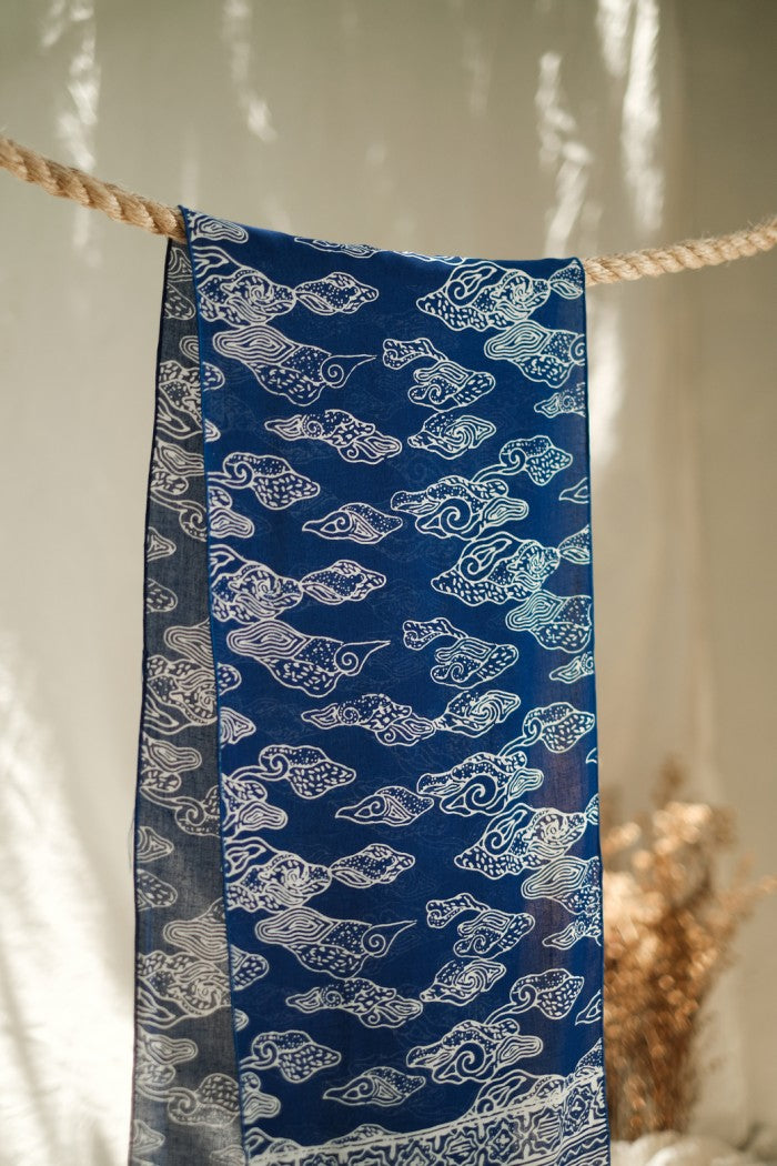Syal Katun Paris Batik 25x140 C11 Biru Tua / Selendang / Scarf