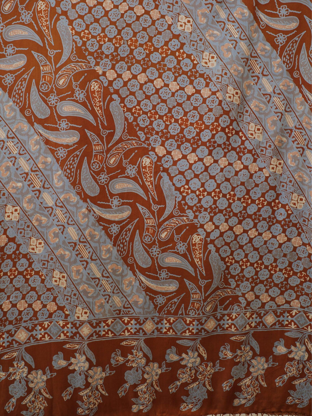 Selendang Sutra Batik Tulis - Swarna Truntum - Brown Blue
