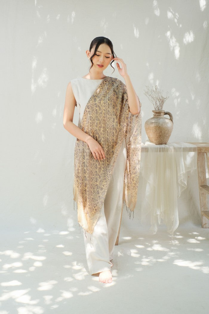 Syal Batik Sutra Parang Songket - Grey - 45