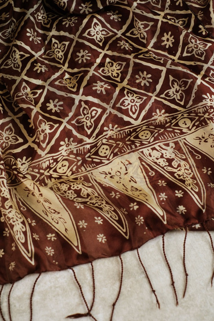 Syal Batik Sutra Songket Batak - Brown - 45