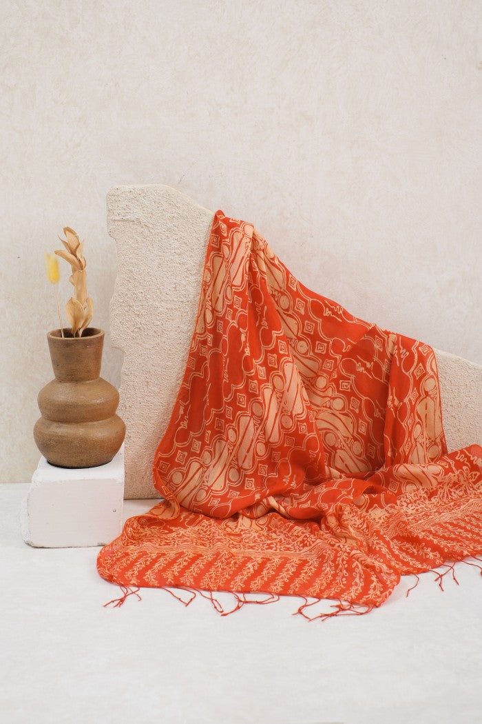 Syal Batik Sutra Parang Rusak - Orange - 45