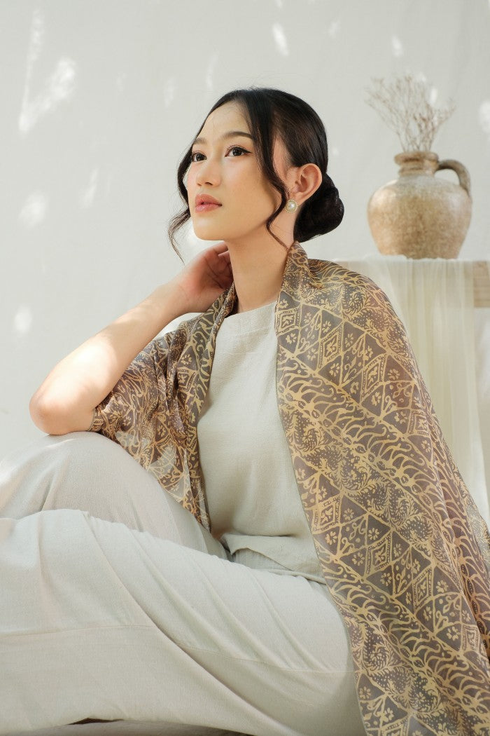 Syal Batik Sutra Parang Songket - Grey - 45