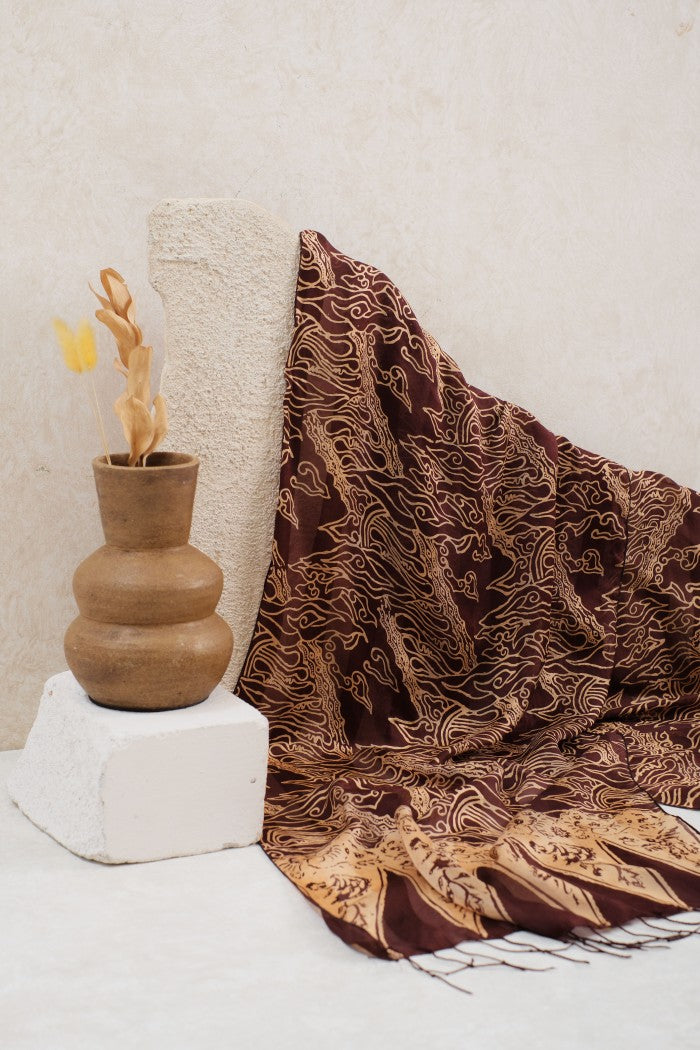 Syal Batik Sutra Mega Mendung Parang - Brown - 45