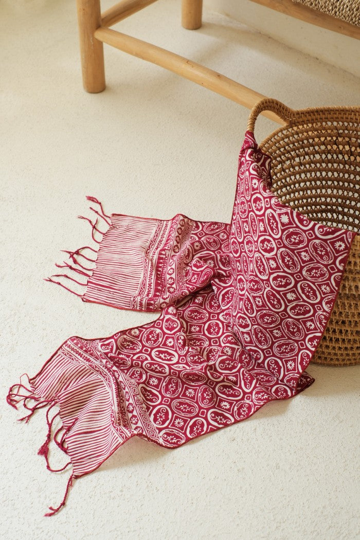 Scarf Batik TCN Kawung Bunga Maroon