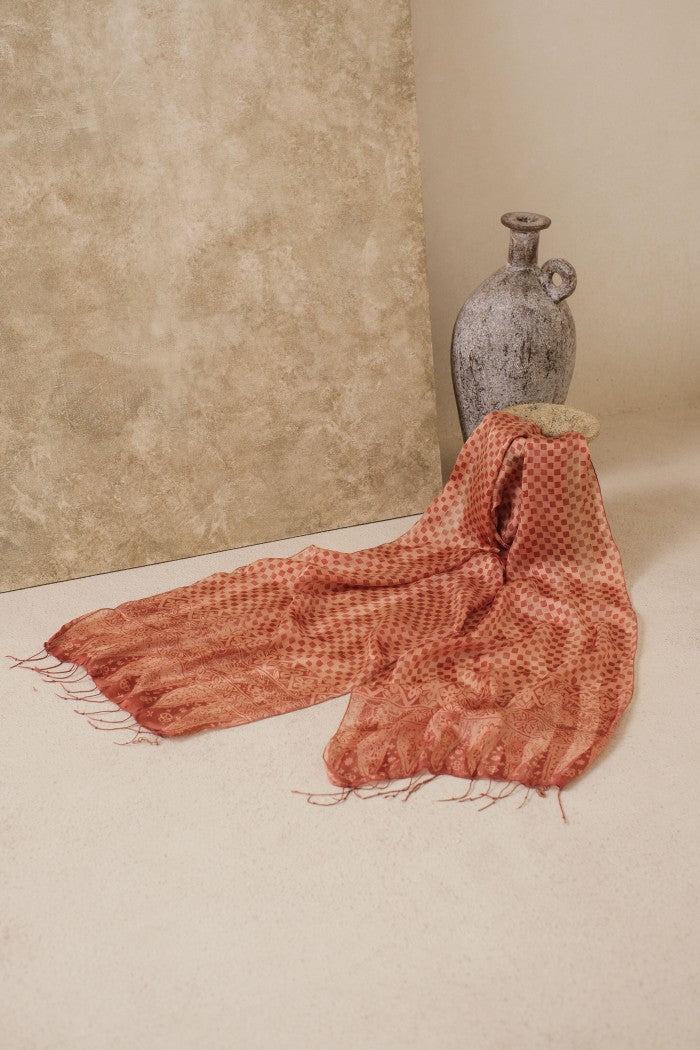 Syal Batik Sutra Kotak - Terracotta - 45