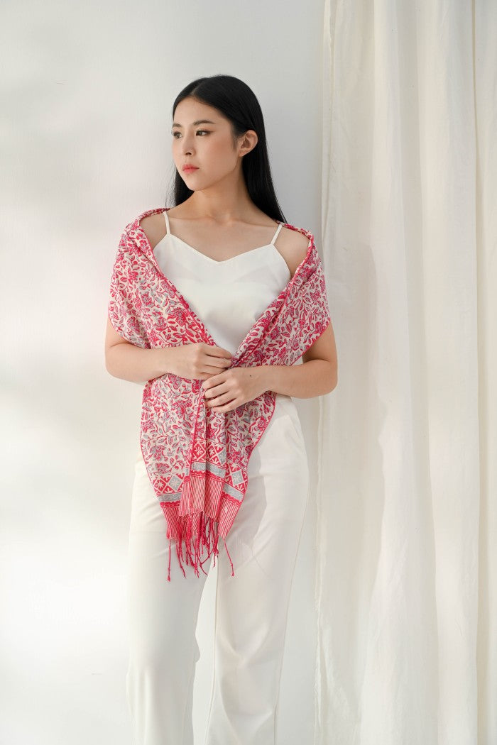 Scarf Batik Apusan - Daun Puring - Pink | DNA