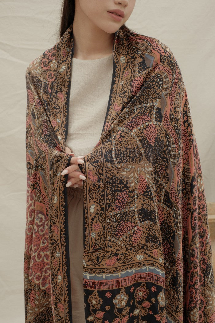 Selendang Sutra Batik Tulis - Sangga Langit - Black Pink