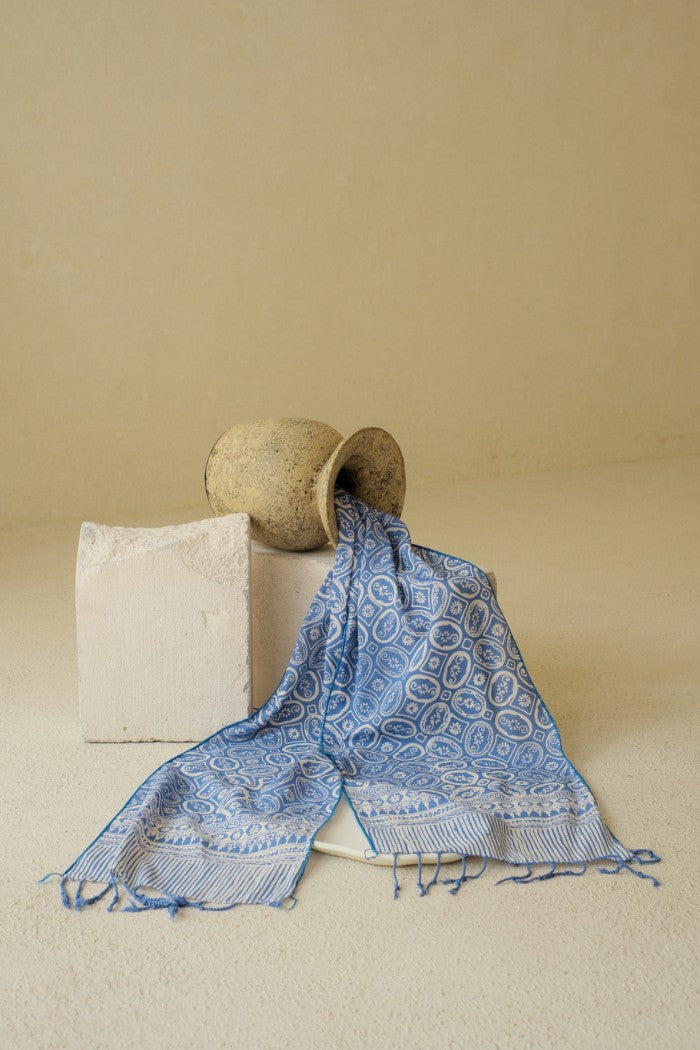 Scarf Batik TCB Kawung Bunga Blue