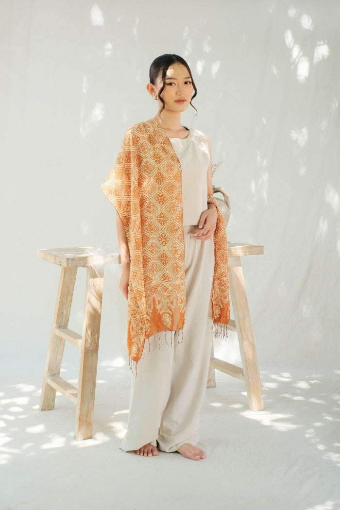 Syal Batik Sutra Kotak Ketapang - Gold - 45