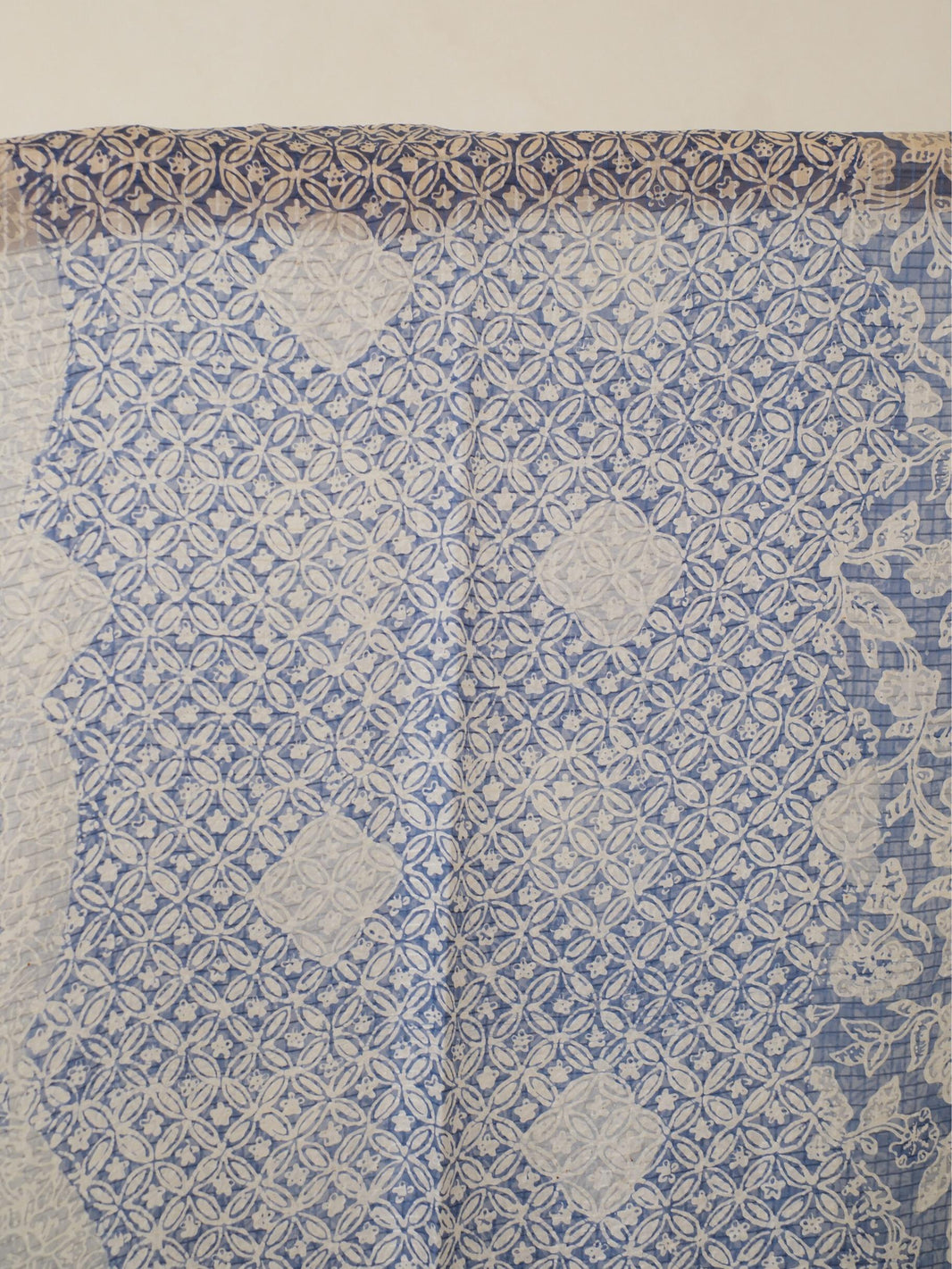 Batik Ratu - Selendang Sutra Batik - Kawung Daun - Blue White