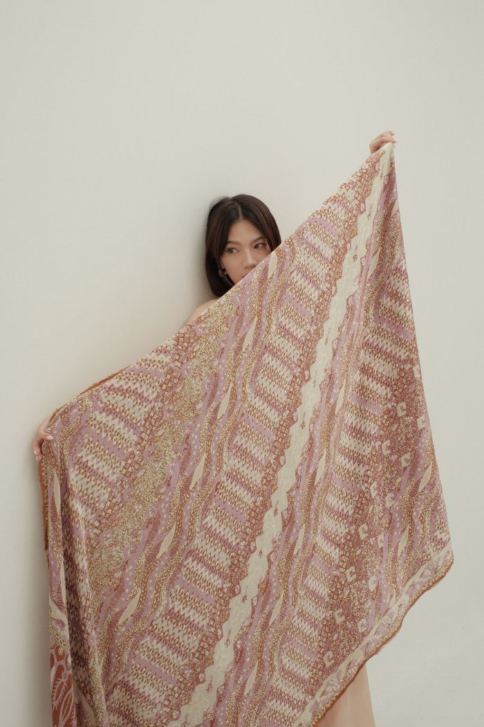 Selendang Sutra Batik Tulis - Rimba Jawi - Pastel Pink