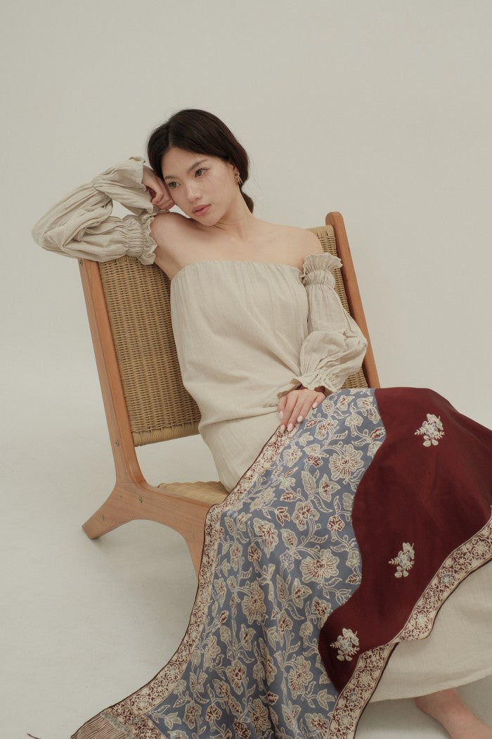 Syal Sutra Batik Premium - Selaras Maroon Blue