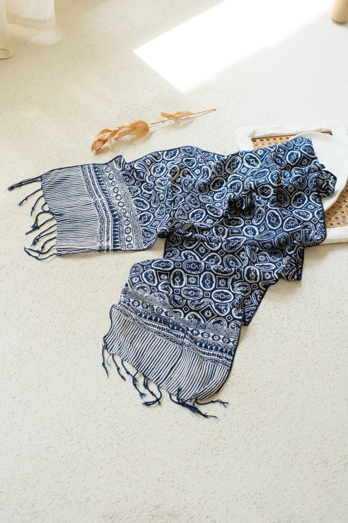 Scarf Batik TCC Kawung Bunga Blue