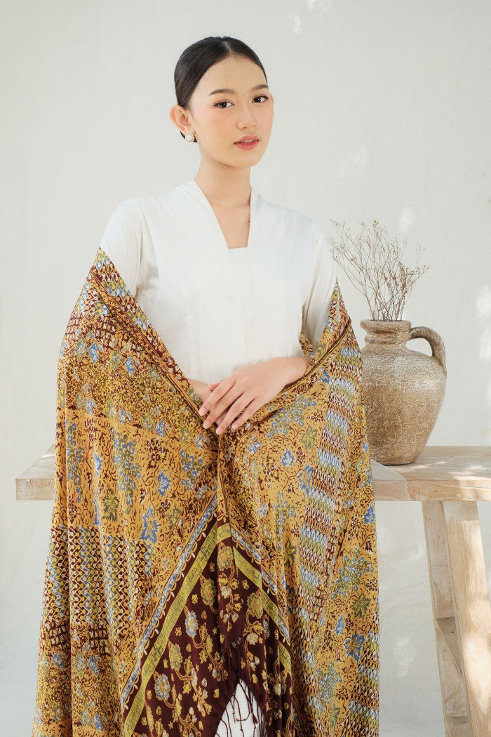 Selendang Sutra Batik Tulis - Rimba Jawi - Brown