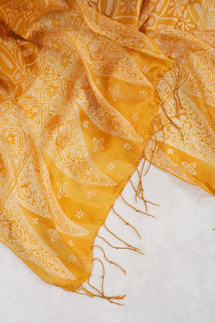 Syal Batik Sutra Kawung - Yellow - 45