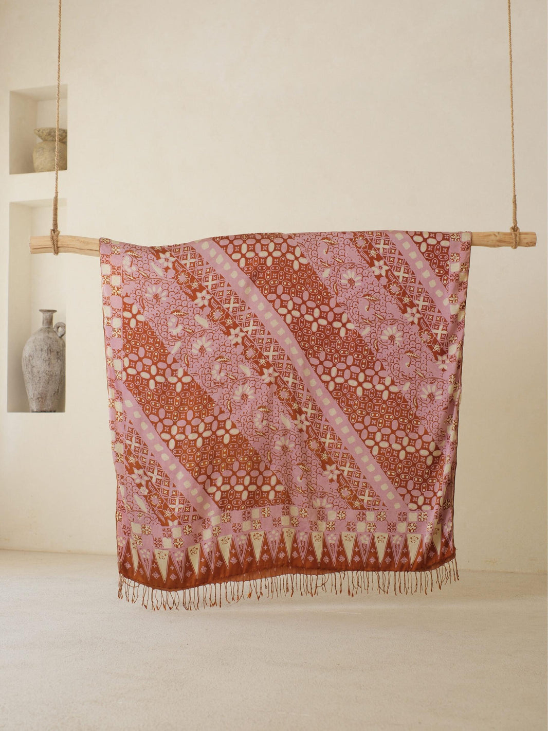 Selendang Sutra Batik Tulis - Kawung Sisik - Purple Brown