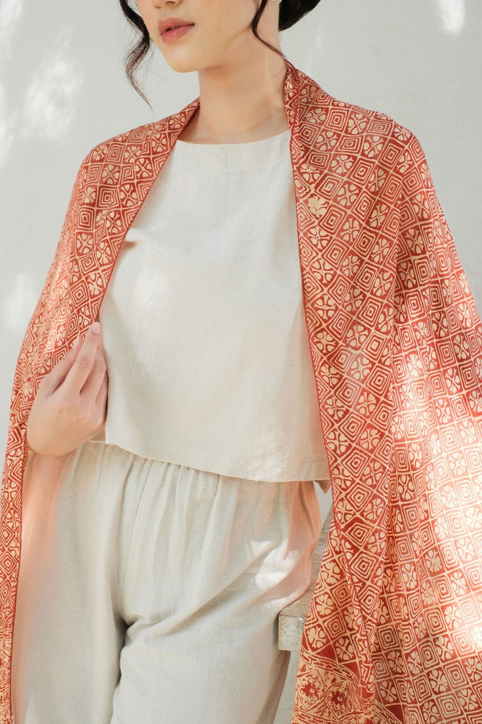 Syal Batik Sutra Semanggi - Red - 45