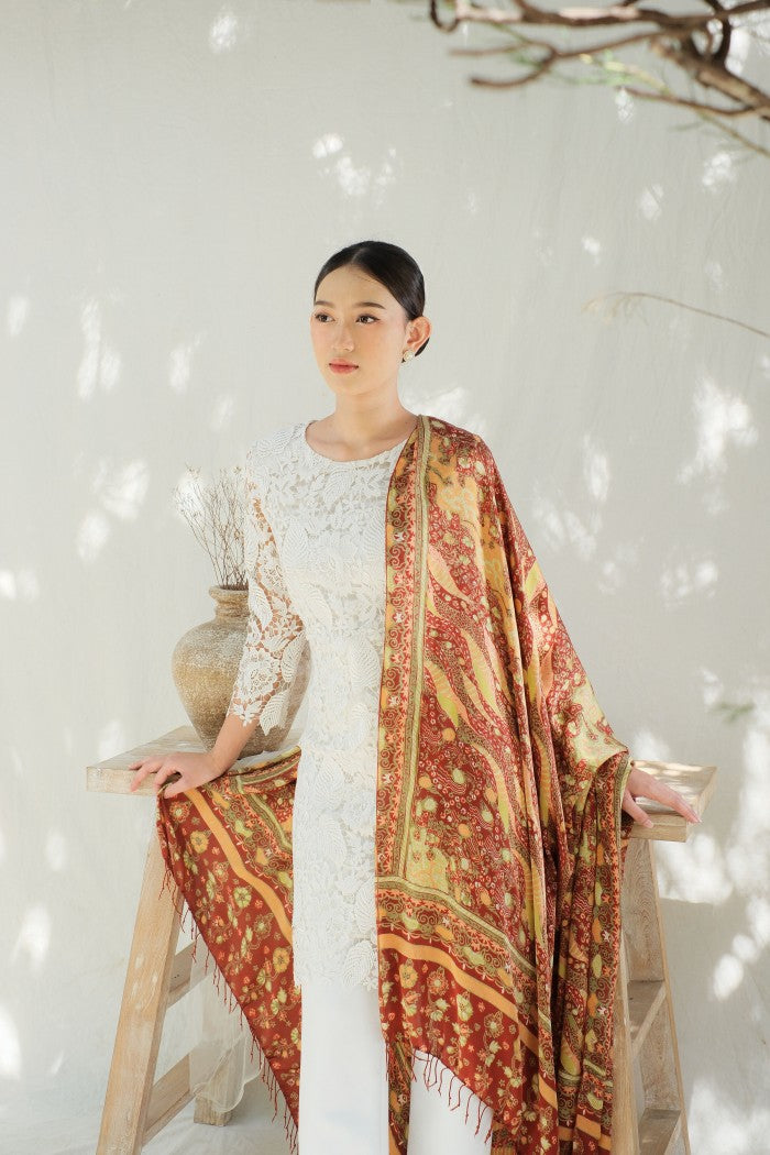 Selendang Sutra Batik Tulis - Samudra Lembayung - Red