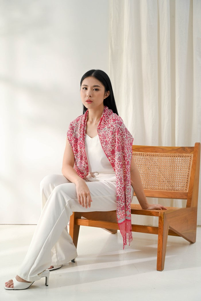 Scarf Batik Apusan - Daun Puring - Pink | DNA
