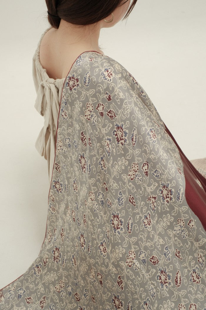 Selendang Sutra Batik Premium - Selaras Maroon Grey