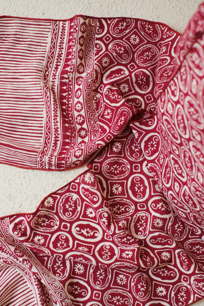 Scarf Batik TCN Kawung Bunga Maroon