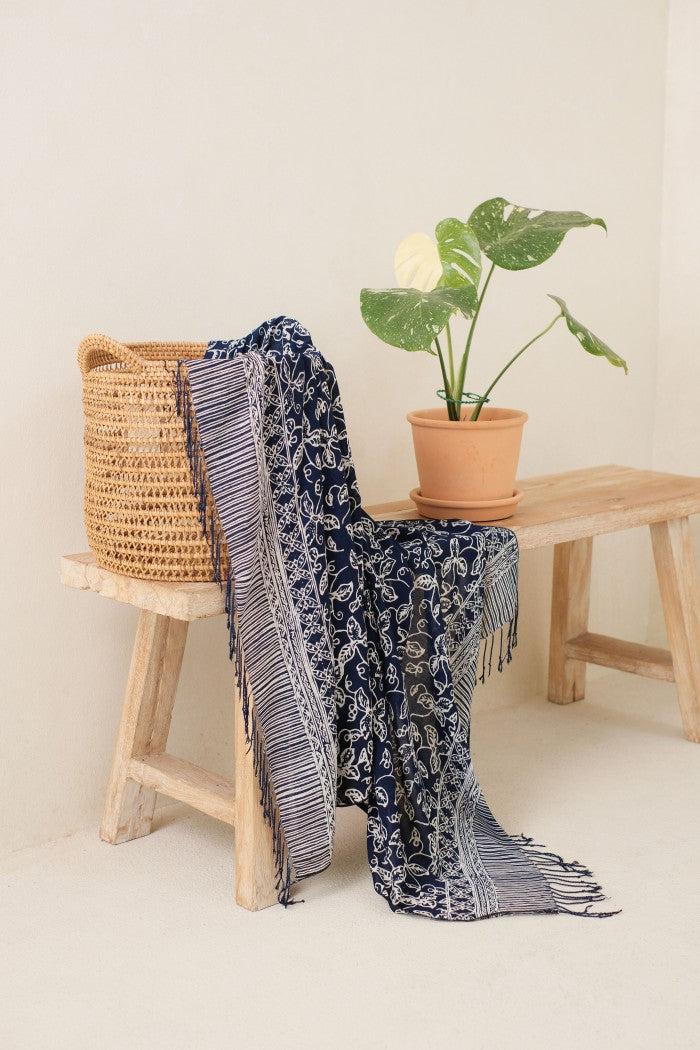 Selendang Batik TCC Daun Rambat Blue - 80