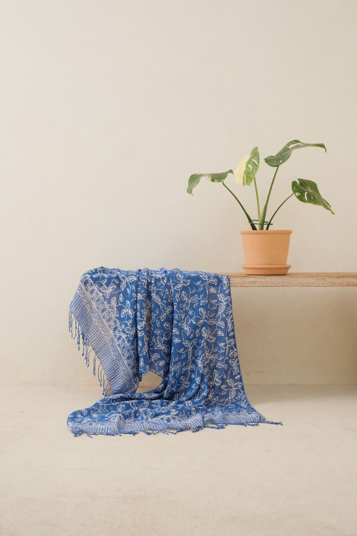 Selendang Batik TCB Daun Rambat Blue - 80