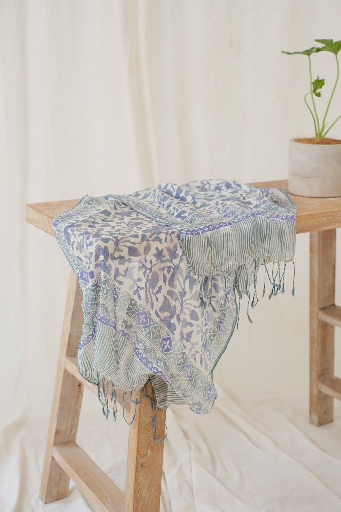 Daun Puring in Blue - Syal Batik Sutra - 55