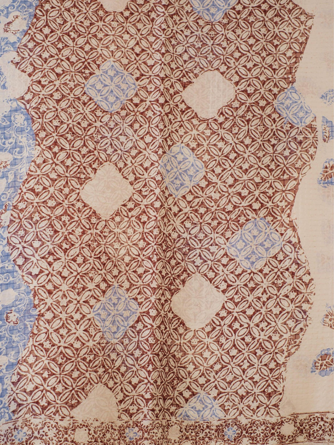 Batik Ratu - Selendang Sutra Batik - Kawung Daun - Brown Blue