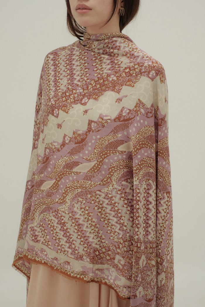 Selendang Sutra Batik Tulis - Rimba Jawi - Pastel Pink