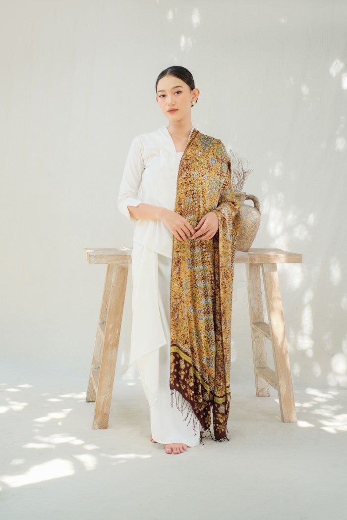 Selendang Sutra Batik Tulis - Rimba Jawi - Brown