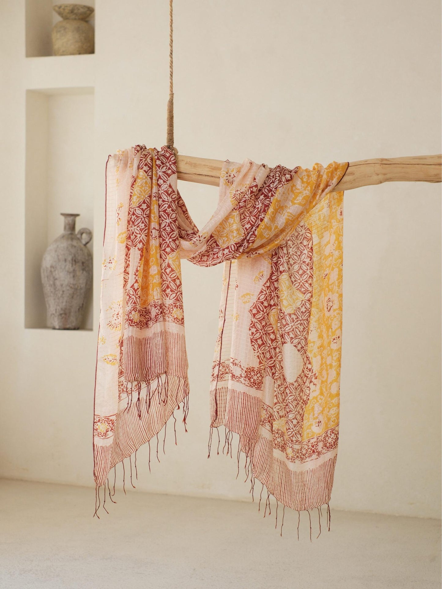 Batik Ratu - Selendang Sutra Batik - Kawung Daun - Brown Orange
