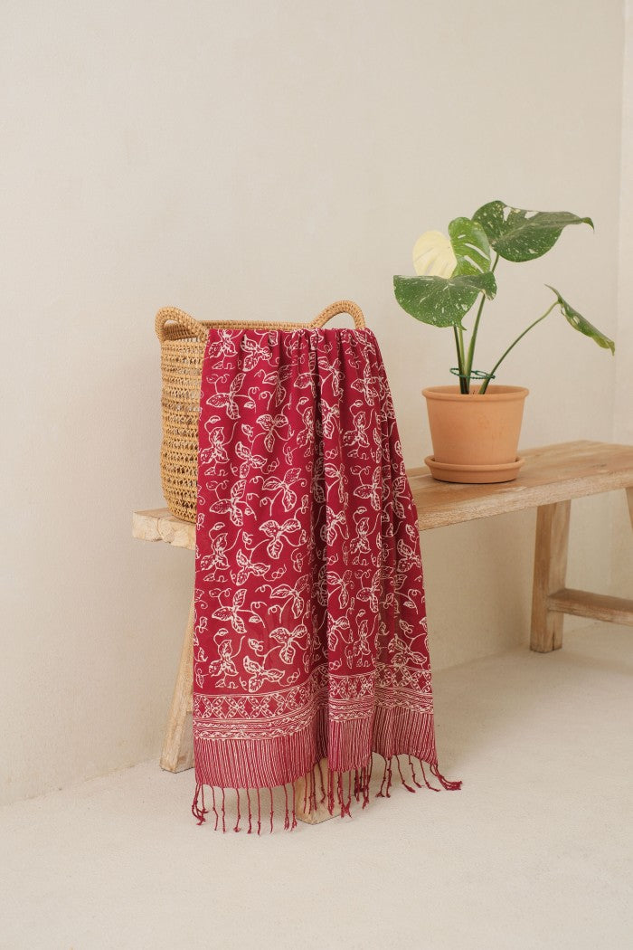 Selendang Batik TCN Daun Rambat Maroon - 80