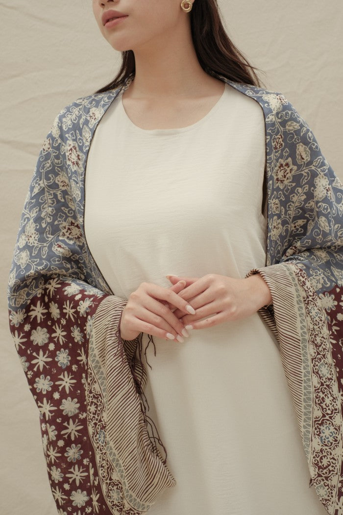 Selendang Sutra Batik Premium - Truntum Daun Maroon