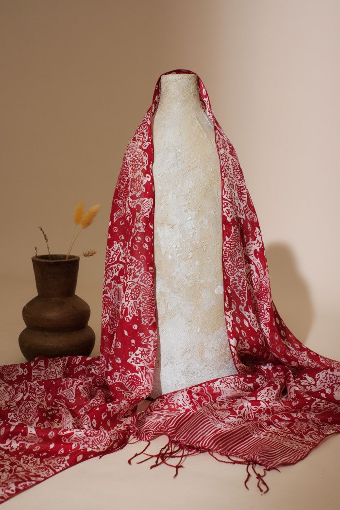 Syal Batik Sutra Sekar Jagad - Red - 45