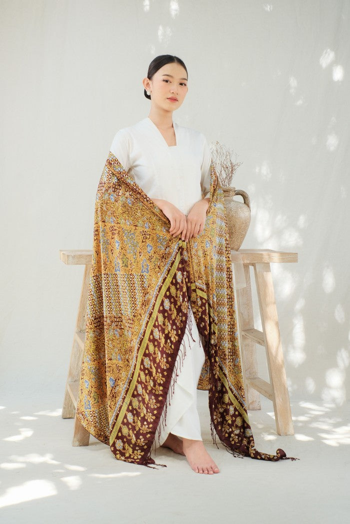 Selendang Sutra Batik Tulis - Rimba Jawi - Brown