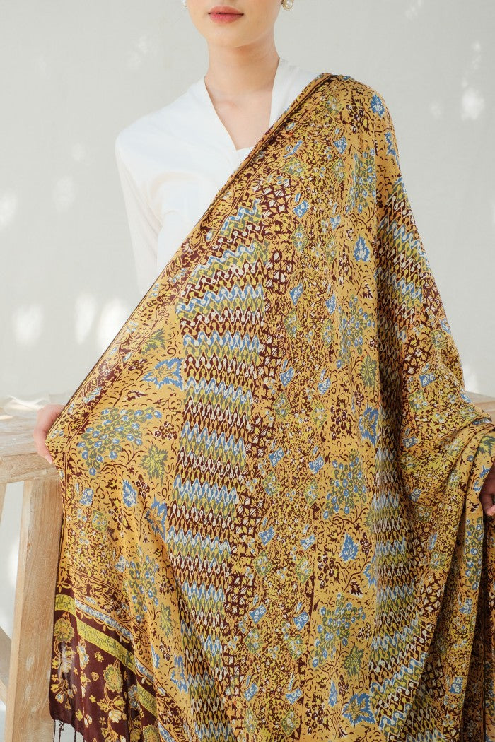 Selendang Sutra Batik Tulis - Rimba Jawi - Brown