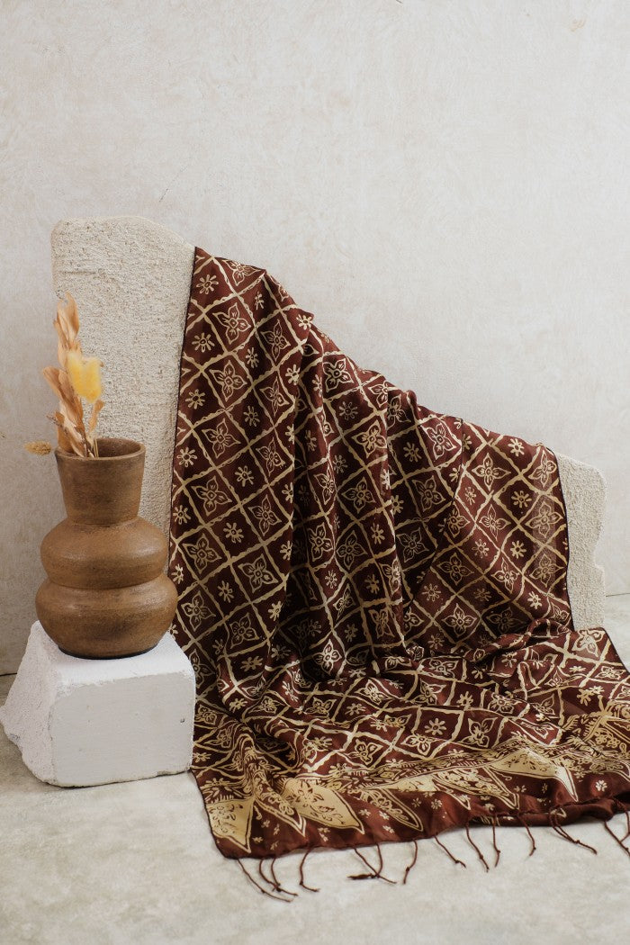 Syal Batik Sutra Songket Batak - Brown - 45
