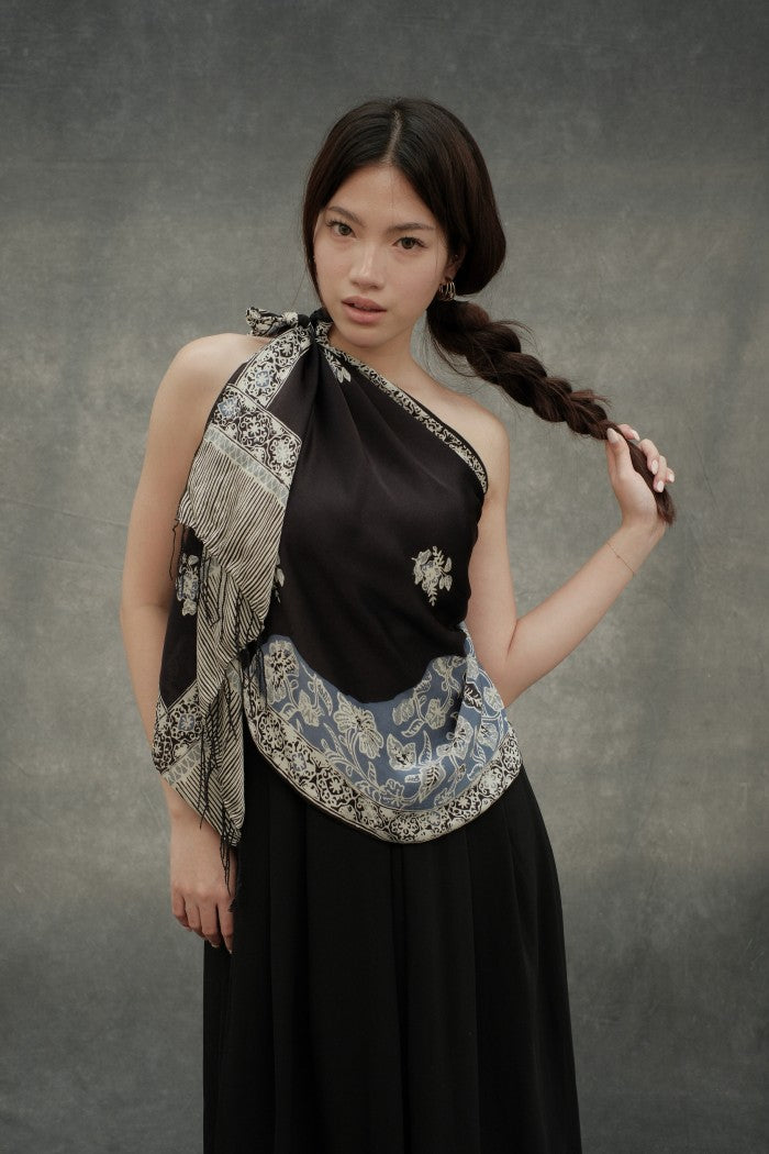 Syal Sutra Batik Premium - Selaras Black Blue